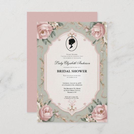 Regency tijdperk Florals Bridgerton Vrijgezellenfe Kaart (Voorkant / Achterkant)