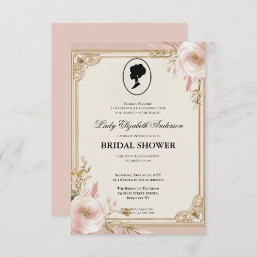 Regency tijdperk Florals Bridgerton Vrijgezellenfe Kaart (Voorkant / Achterkant)