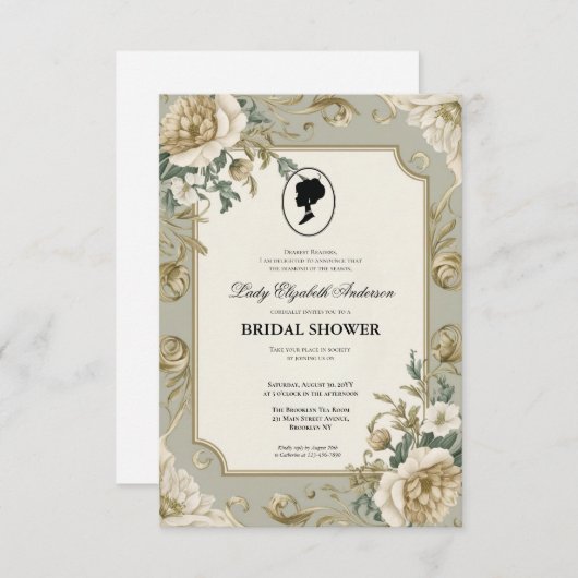 Regency tijdperk Florals Bridgerton Vrijgezellenfe Kaart (Voorkant / Achterkant)