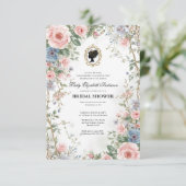 Regency-tijdperk roze bloemige bruidsshower kaart (Staand voorkant)