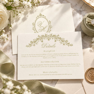 Regency-tijdperk trouwfeest Elegante erfstukdetail Informatiekaartje