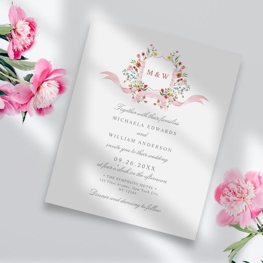 Regency Watercolor Bloem Crest Trouw Uitnodiging