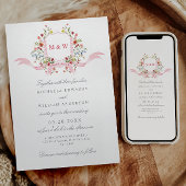 Regency Waterverf Botanical Pink Crest Wedding Kaart