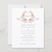 Regency Waterverf Floral Crest Wedding Invitation (Voorkant)
