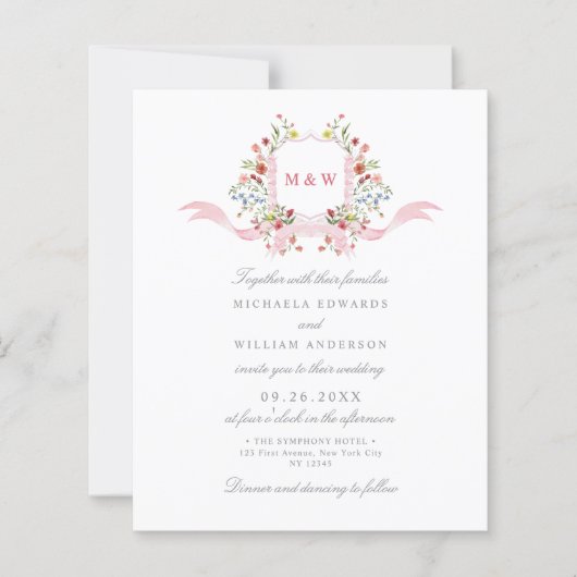 Regency Waterverf Floral Crest Wedding Invitation (Voorkant)
