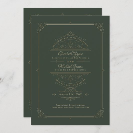 Regency Wedding Invitation  Green Kaart (Voorkant / Achterkant)
