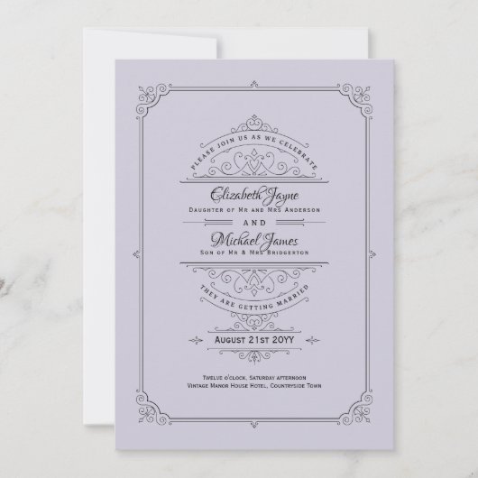Regency Wedding Invitation  Lavender Kaart (Voorkant)
