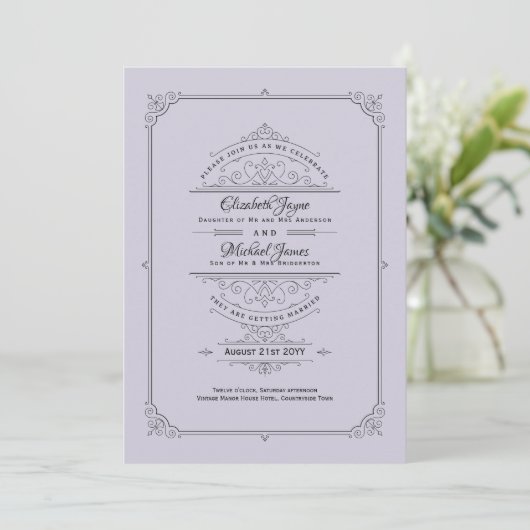 Regency Wedding Invitation  Lavender Kaart (Staand voorkant)