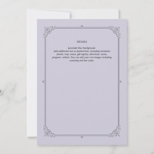Regency Wedding Invitation  Lavender Kaart (Achterkant)