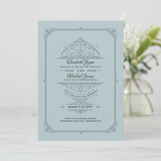 Regency Wedding Invitding Duck Euck-blauw Kaart (Staand voorkant)