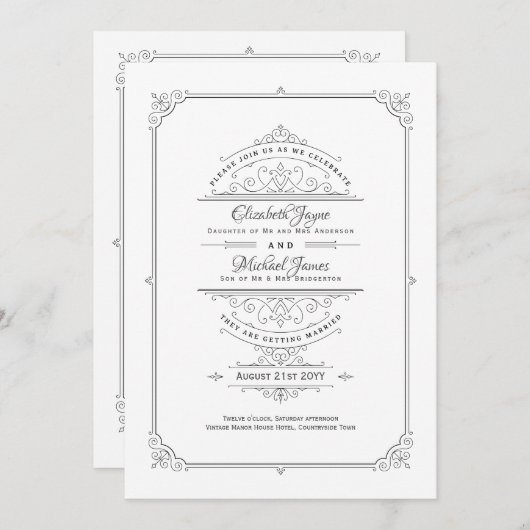 Regency Wedding Invitding  Gevoelige Klassieke Kaart (Voorkant / Achterkant)
