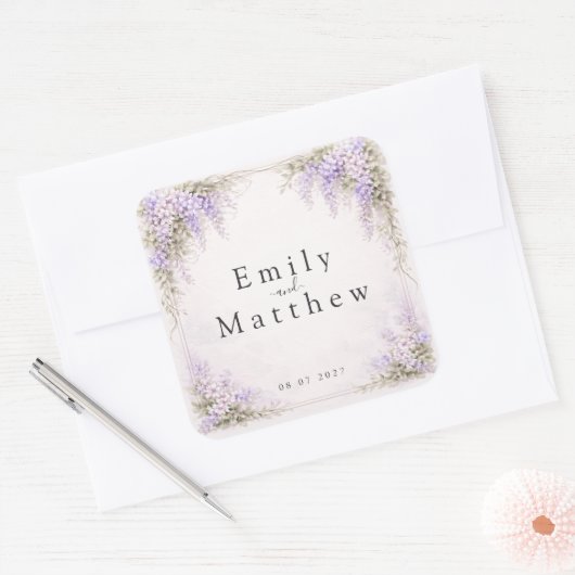 Regency Wisteria Square Wedding Stickers (Envelop)
