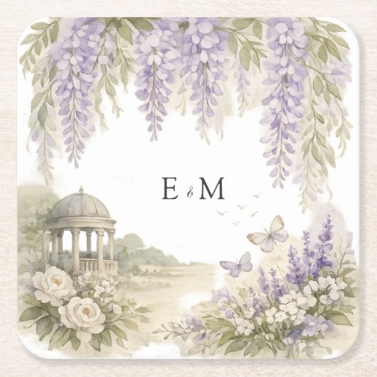 Regency Wisteria Wedding Kartonnen Onderzetters (Voorkant)