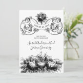 Regencycore Black White Pen Inkt Floral Save The Date (Staand voorkant)