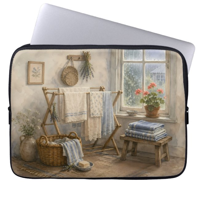 Regendag Cottage Waskamer Laptop Sleeve (Voorkant)