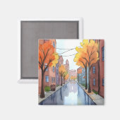 Regendag in Boston | Waterverf MA Reizen Magneet (Voorkant / Achterkant)