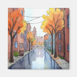 Regendag in Boston | Waterverf MA Reizen Magneet