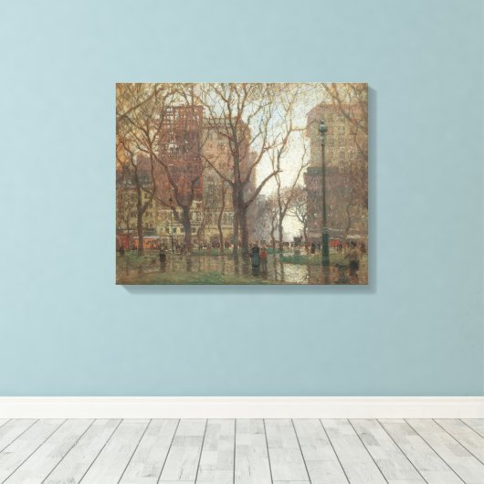 Regendag, Madison Square, New York, Paul Cornoyer Canvas Afdruk (Insitu (Houten vloer))