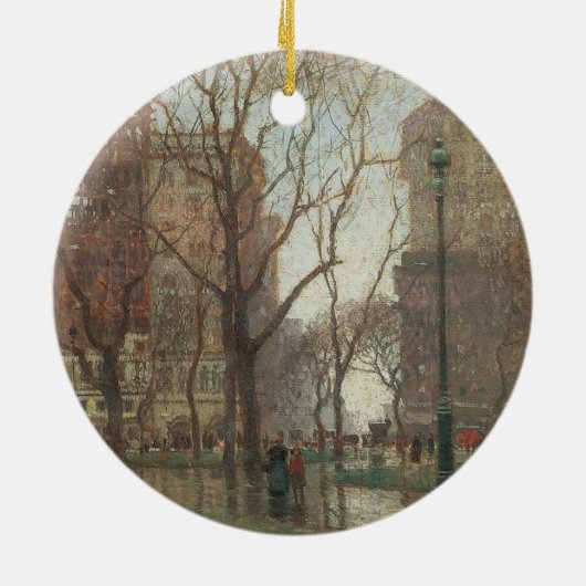 Regendag, Madison Square, New York, Paul Cornoyer Keramisch Ornament (Achterkant)