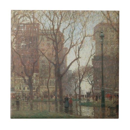 Regendag, Madison Square, New York, Paul Cornoyer Tegeltje (Voorkant)