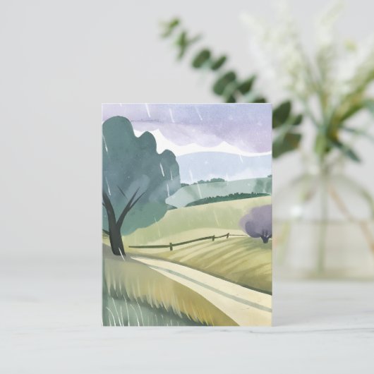 regendag | Natuur Waterverf Hills Landschap Briefkaart (Staand voorkant)