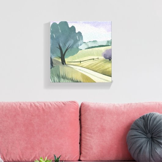 regendag | Natuur Waterverf Hills Landschap Canvas Afdruk (Insitu (Woonkamer))