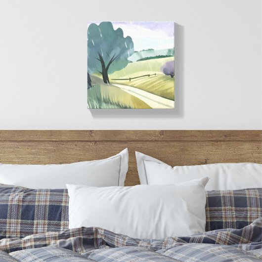 regendag | Natuur Waterverf Hills Landschap Canvas Afdruk (Insitu (Slaapkamer))