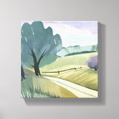 regendag | Natuur Waterverf Hills Landschap Canvas Afdruk (Voorkant)
