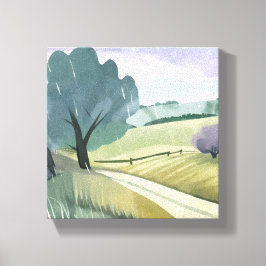 regendag | Natuur Waterverf Hills Landschap Canvas Afdruk