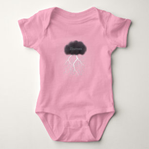 Regendag Onweerswolk Met Roze Baby Naam Romper