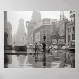 Regendag op Times Square, 1943. Oude foto Poster