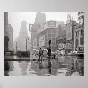 Regendag op Times Square, 1943. Oude foto Poster