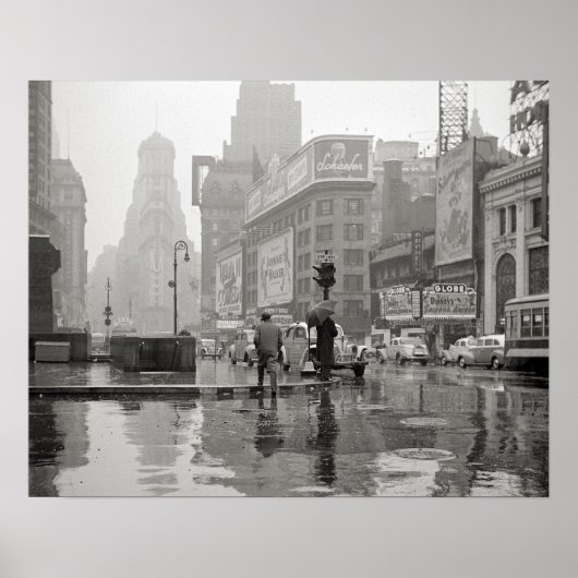 Regendag op Times Square, 1943. Oude foto Poster (Voorkant)