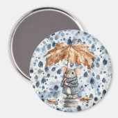 Regendagen Blauwe Muis Blad Paraplu Magneet (Voorkant / Achterkant)
