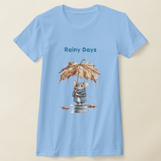Regendagen Blauwe Muis Blad Paraplu T-shirt (Laagn)