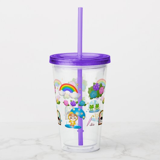 regendagen, bloemen en regenbogen acryl drinkbeker (Voorkant)