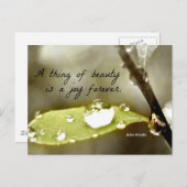 Regendruppel op blad, met citaat: "Een ding van sc Briefkaart (Voorkant / Achterkant)