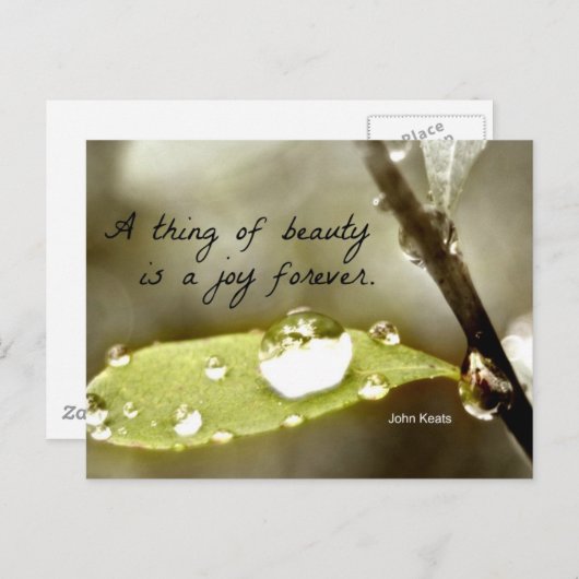 Regendruppel op blad, met citaat: "Een ding van sc Briefkaart (Voorkant / Achterkant)