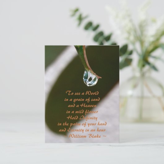 Regendruppel op blad om het citaat van World Blake Briefkaart (Staand voorkant)