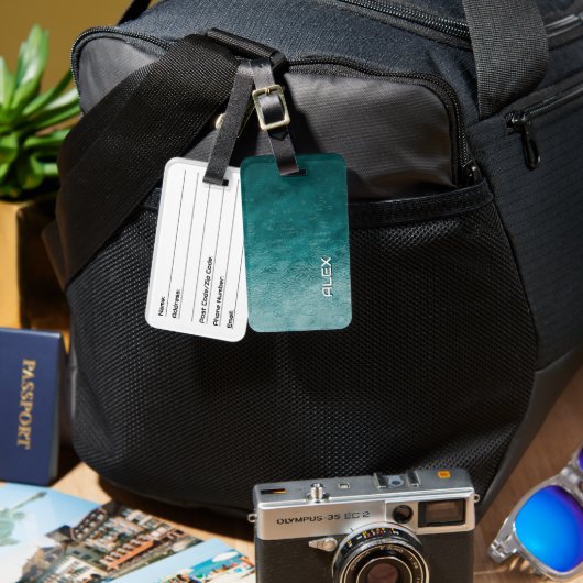 Regendruppel op de Blauwgroen Oceaan - Watertextuu Bagagelabel (Voorkant /achterkant)