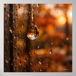 Regendruppel op raam herfst Bokeh-fotografie Poster