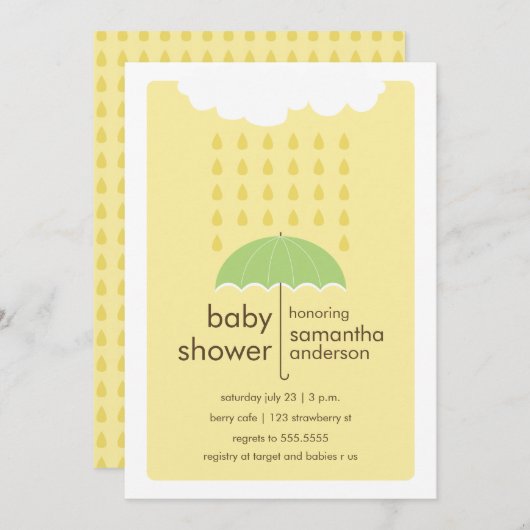Regendruppels Baby shower Uitnodiging - Genderneut (Voorkant / Achterkant)
