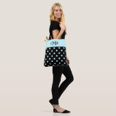 Regendruppels Blau Stippen op Zwarte Monogram Tote Bag (Op model)