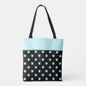 Regendruppels Blauwe Polka stippen op Zwart Monogr Tote Bag (Achterkant)