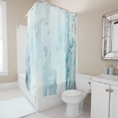 'Regendruppels' Blauwgroen en beige Abstracte kuns Douchegordijn (In situ)
