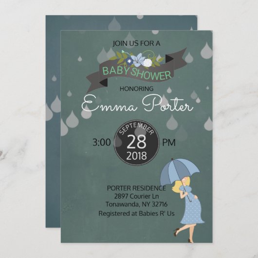 Regendruppels Douche Paraplu Baby shower Kaart (Voorkant / Achterkant)