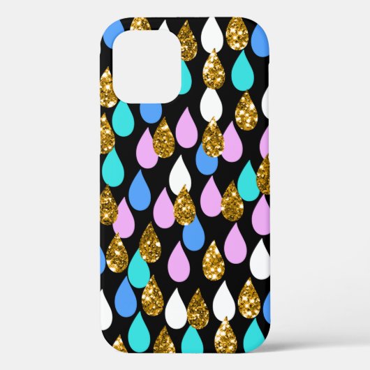 Regendruppels en gouden glitter Case-Mate iPhone case (Achterkant)