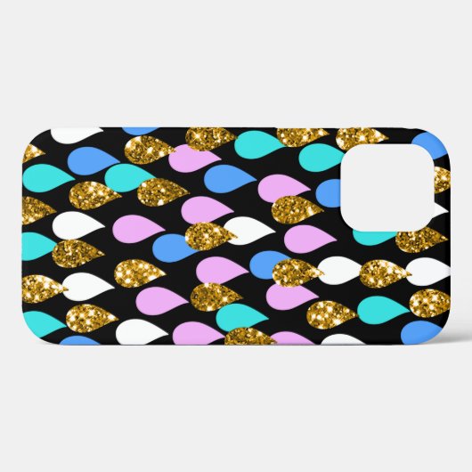 Regendruppels en gouden glitter Case-Mate iPhone case (Achterkant (horizontaal))