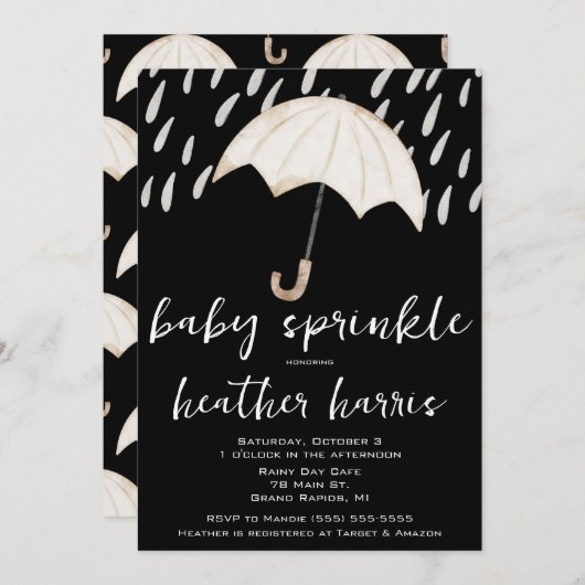 Regendruppels en Paraplu Baby Sprinkle, Douche Kaart (Voorkant / Achterkant)