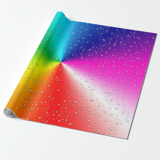regendruppels op Abstracte neonregenboog Cadeaupapier (Uitgerold)